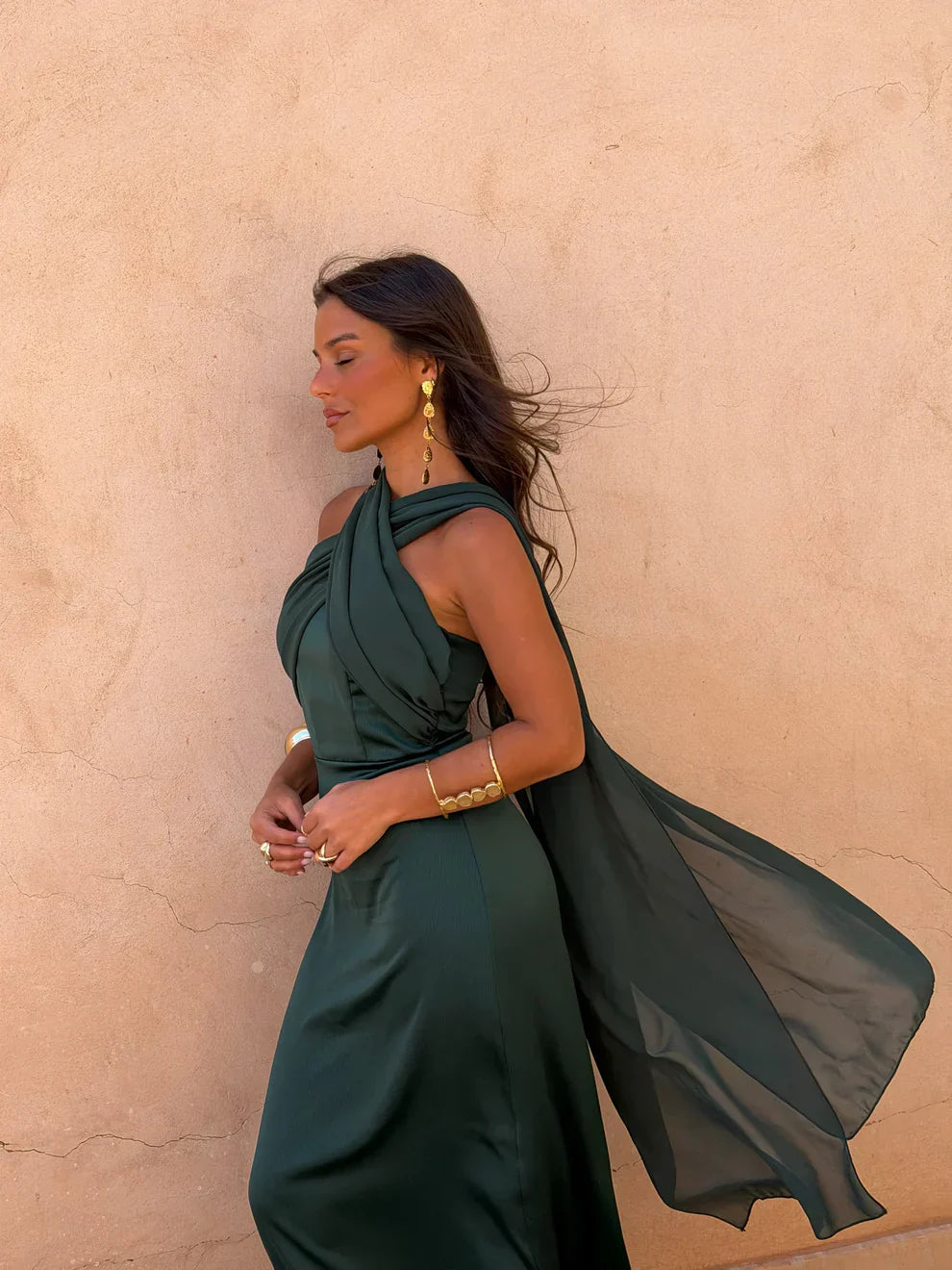 Noa | Vestido Vintage Liso con Lazo y Cintura Alta