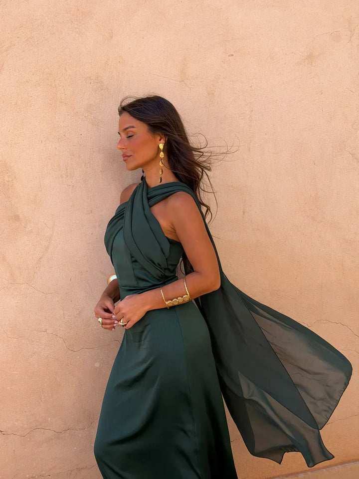 Noa | Vestido Vintage Liso con Lazo y Cintura Alta