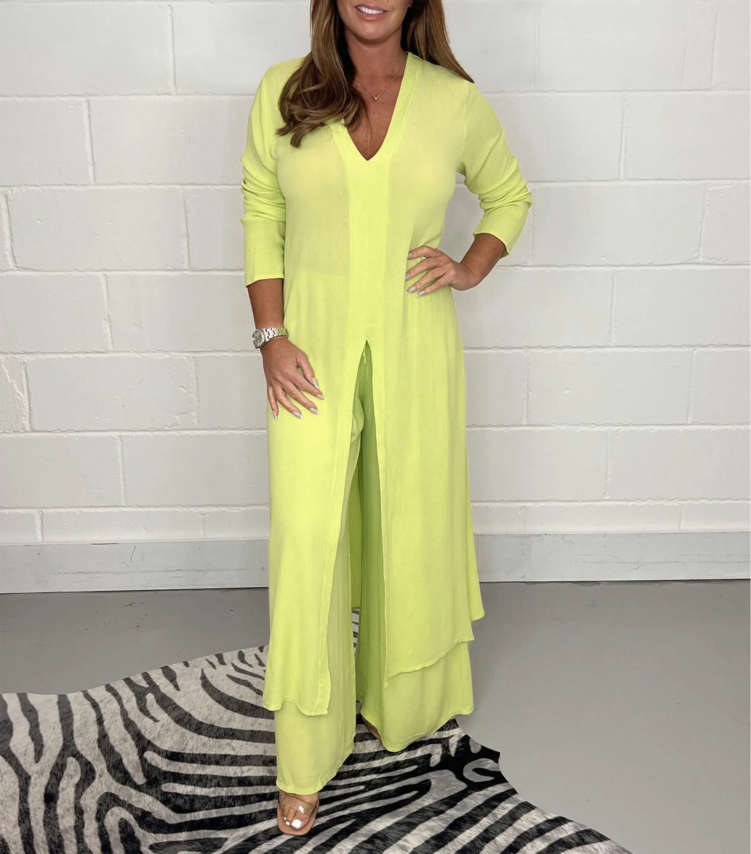 Cherly™ Conjunto de Dos Piezas Cómodo | Blusa Fluida y Pantalón Ancho