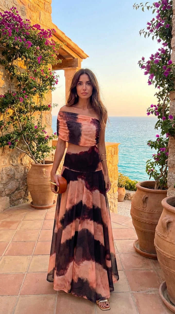 Vestido Impreso Toledo en Naranja y Marrón
