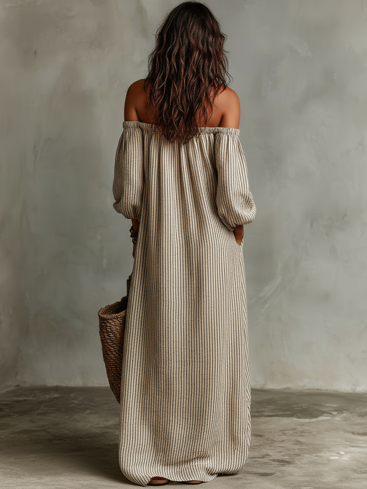 Elena | Vestido largo y fluido con hombros al descubierto