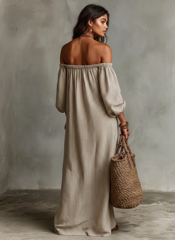 Elena | Vestido largo y fluido con hombros al descubierto