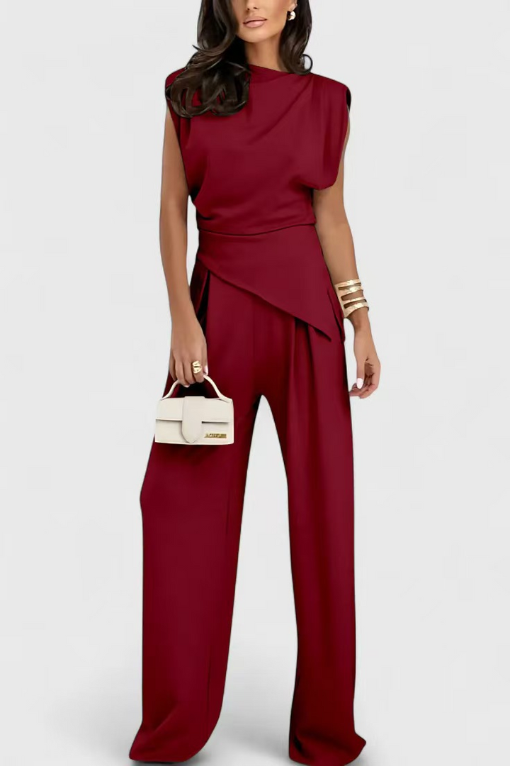 Diann™ Conjunto Chic de Dos Piezas | Top Drapado y Pantalones de Pierna Ancha
