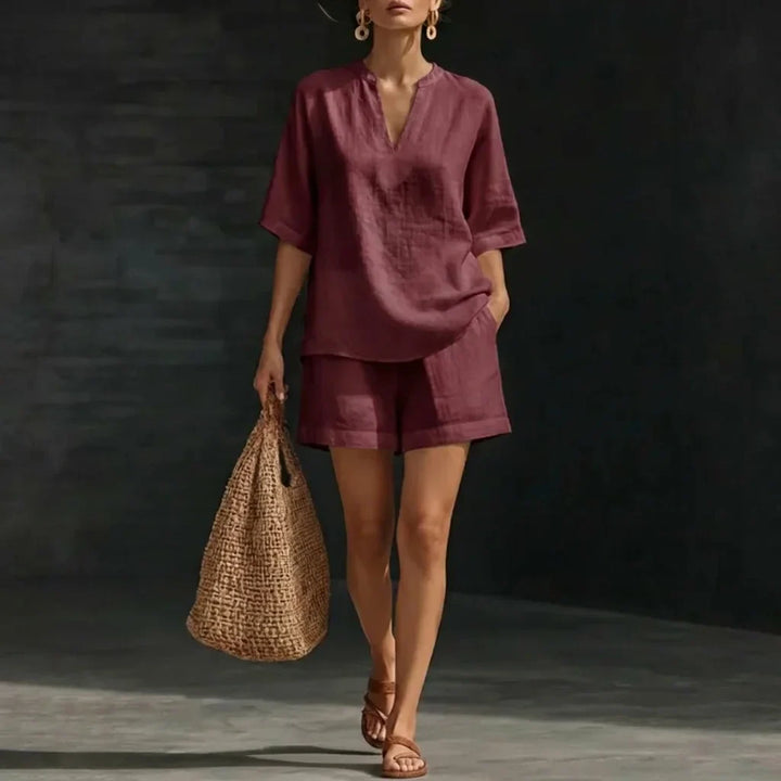 Soraya | Conjunto de dos piezas con textura de lino para mujer