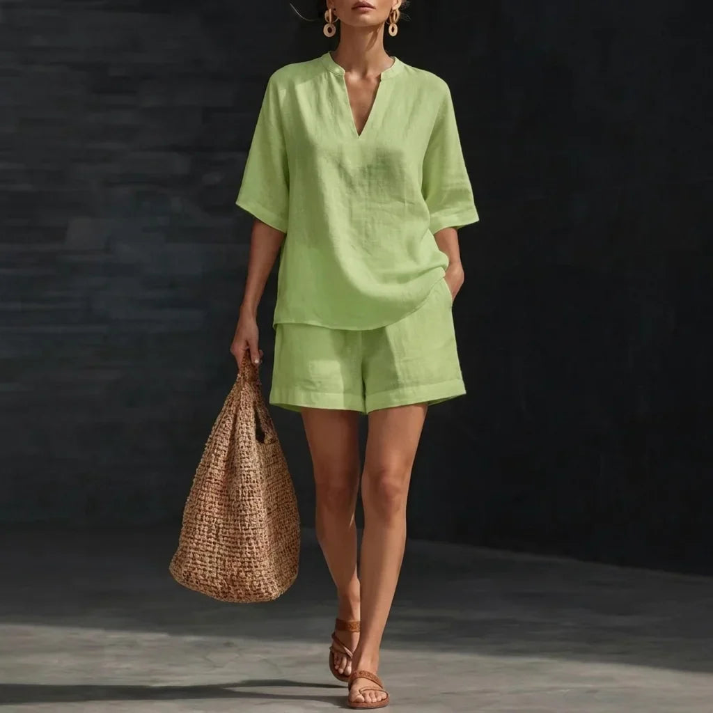 Soraya | Conjunto de dos piezas con textura de lino para mujer