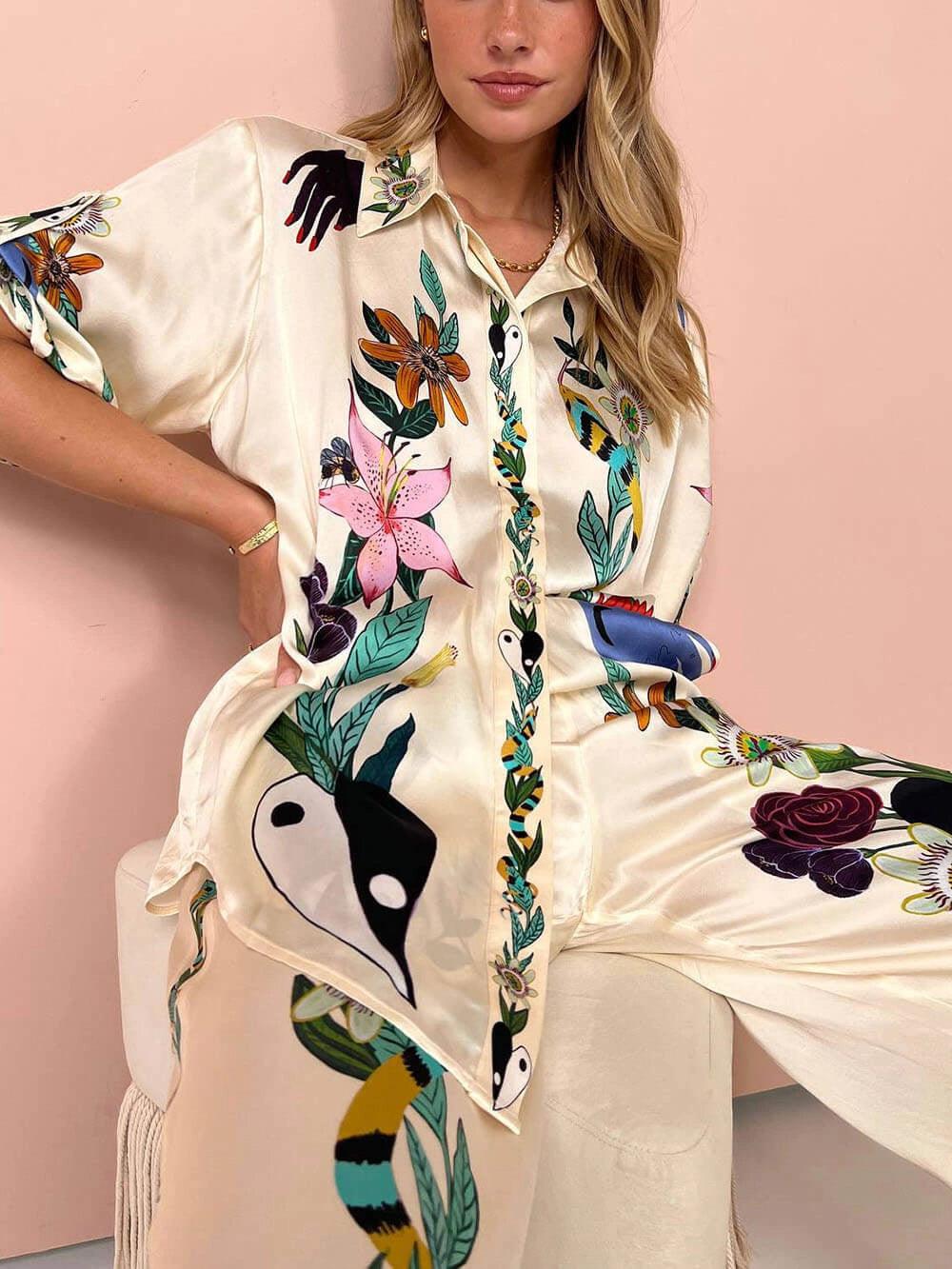 Conjunto de Camisa y Pantalones de Satén Luca