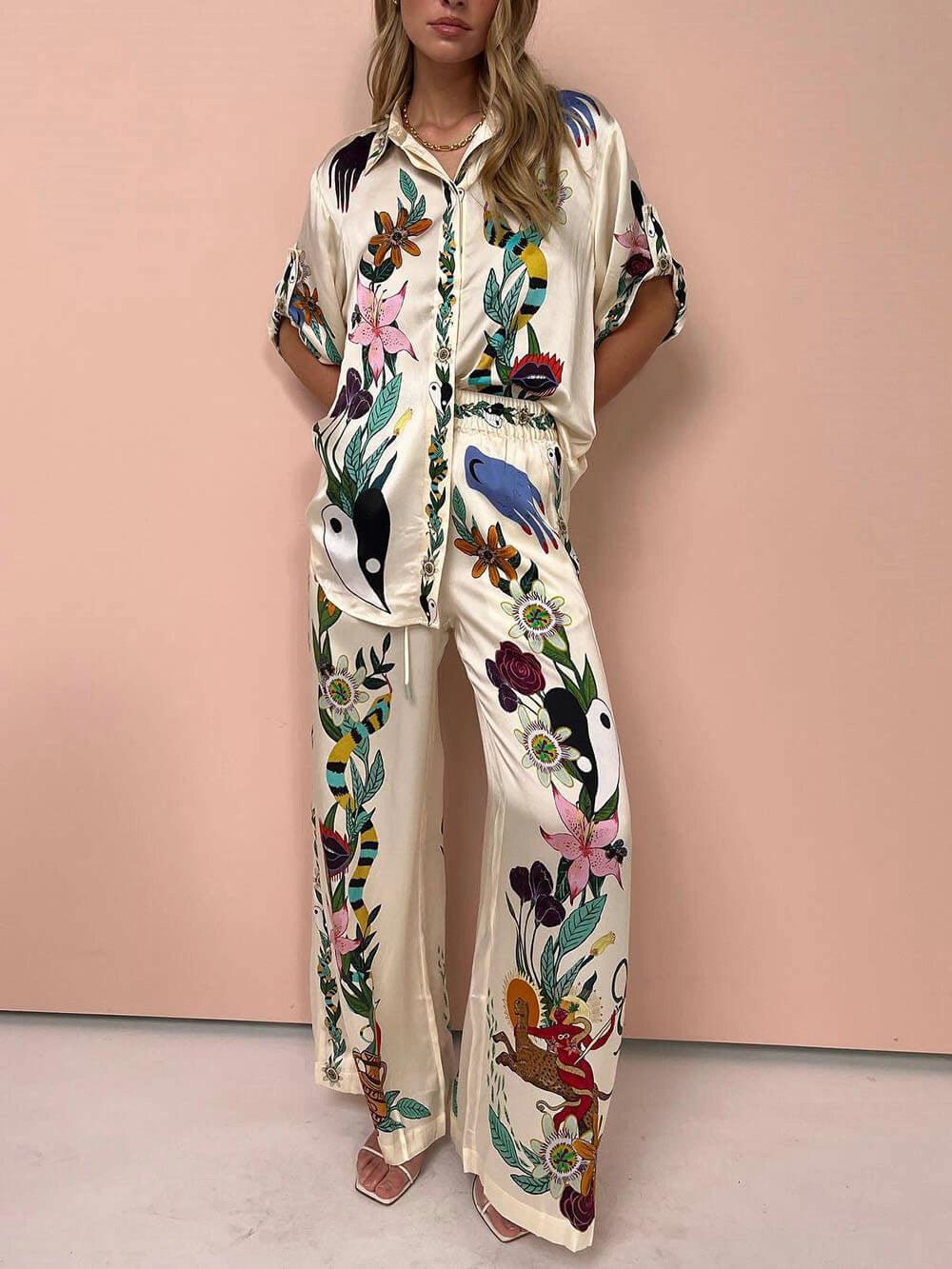 Conjunto de Camisa y Pantalones de Satén Luca