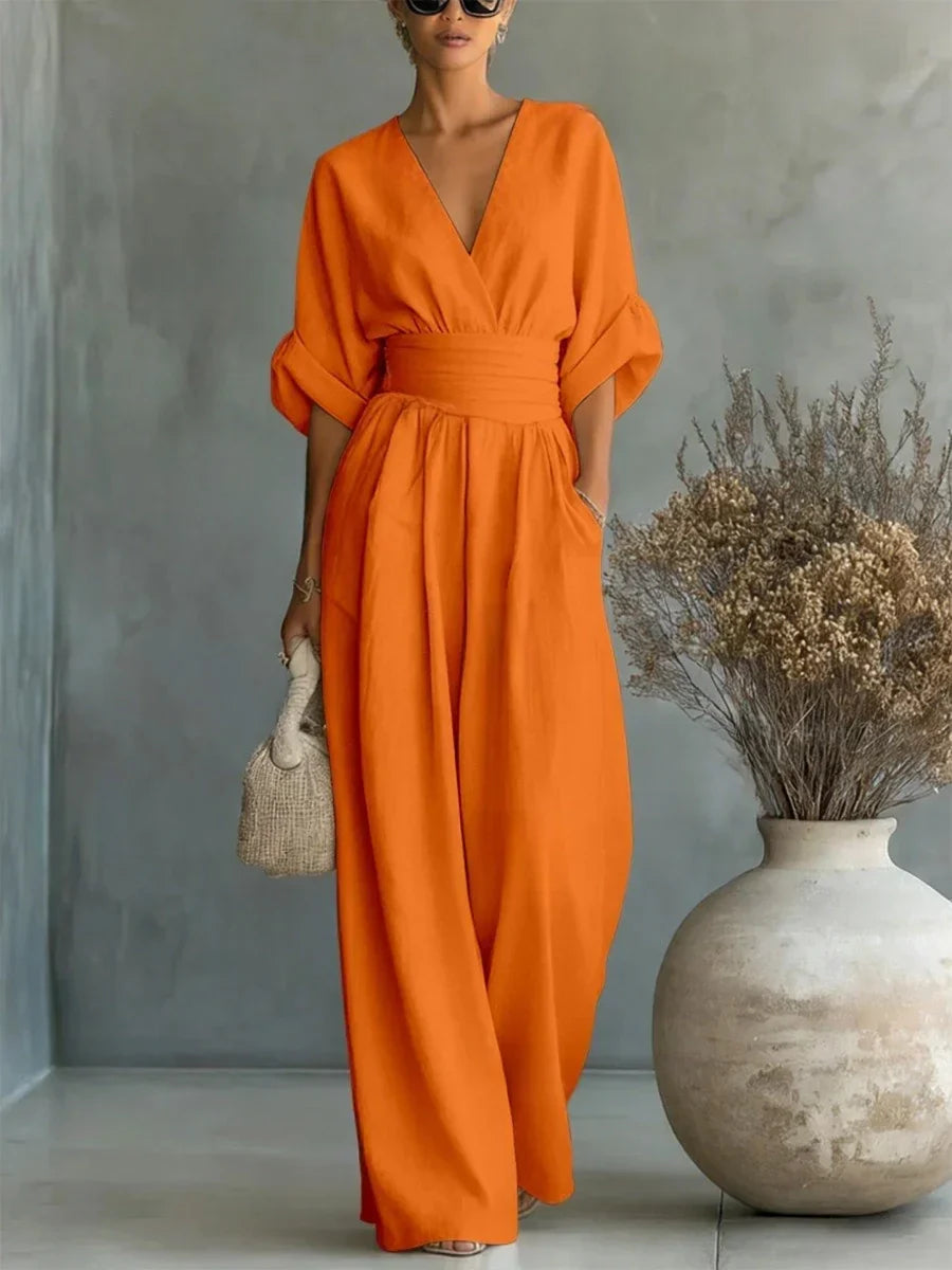 Conjunto elegante con escote en V y talle alto