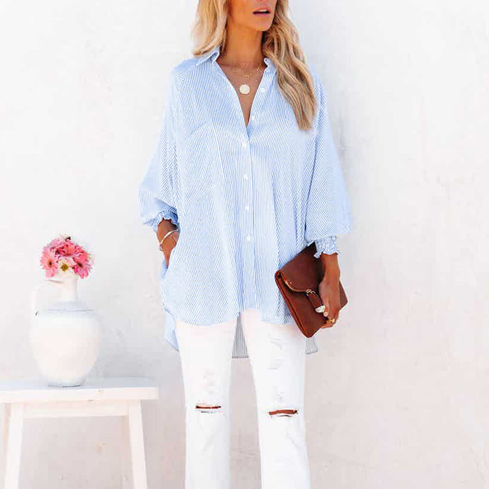 Skye | Camisa de Mujer Oversized de Rayas con Botones y Manga Larga