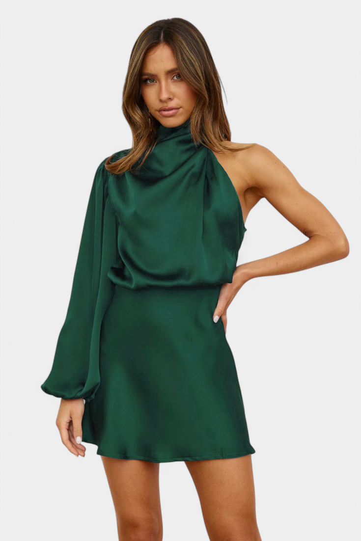 Mara Vestido Mini Drapado de Un Solo Hombro