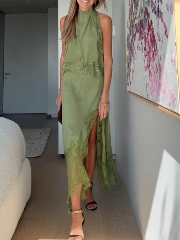 Conjunto de Top de Encaje Plisado Isabella + Falda de Corte Irregular