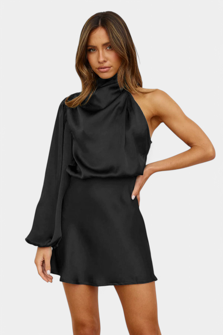 Mara Vestido Mini Drapado de Un Solo Hombro