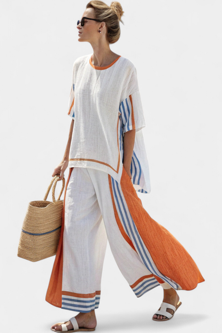 Alodia™ Elegante Conjunto de Dos Piezas | Top Rayado y Pantalón Ancho