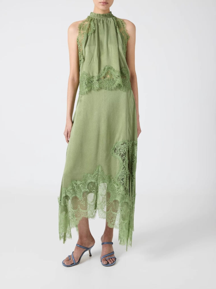 Conjunto de Top de Encaje Plisado Isabella + Falda con Abertura Irregular