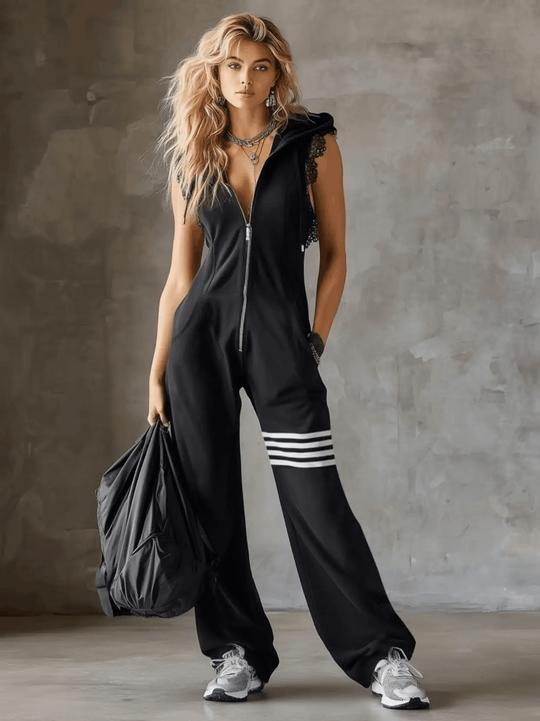 Daniela | Mono deportivo retro con capucha y franjas