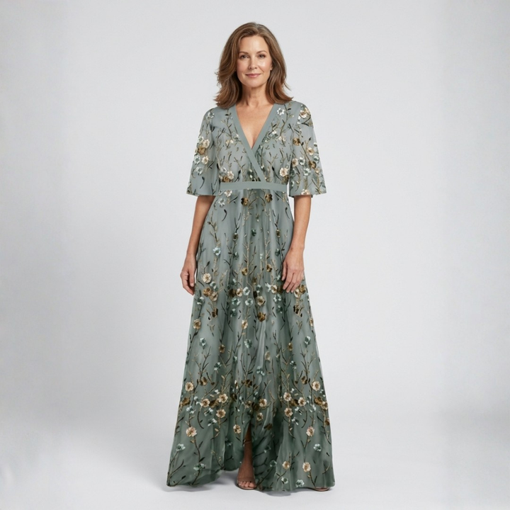 Melodi – Vestido largo de flores con escote en V