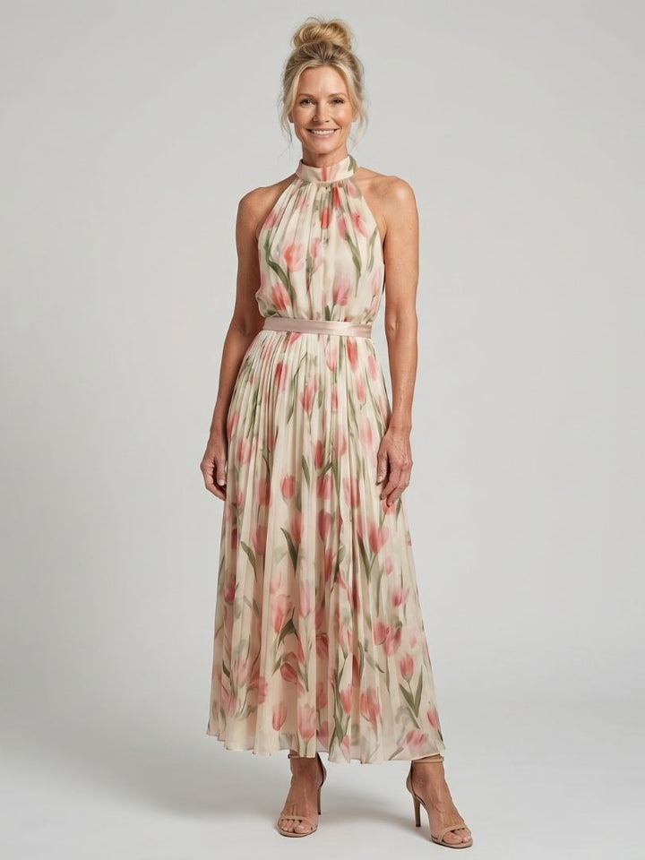 Ellis & Johnson™ | Vestido Midi Floral con Cuello Halter
