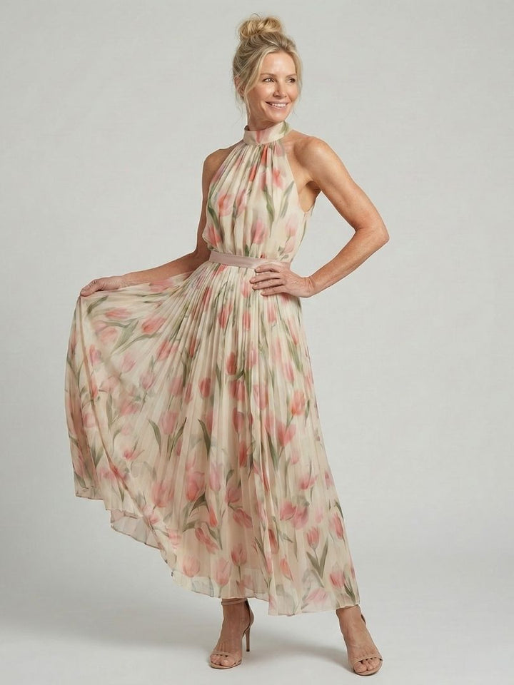 Ellis & Johnson™ | Vestido Midi Floral con Cuello Halter