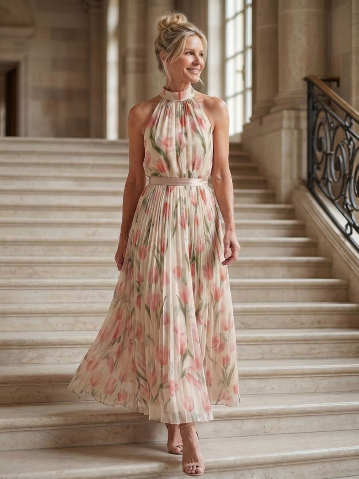 Ellis & Johnson™ | Vestido Midi Floral con Cuello Halter