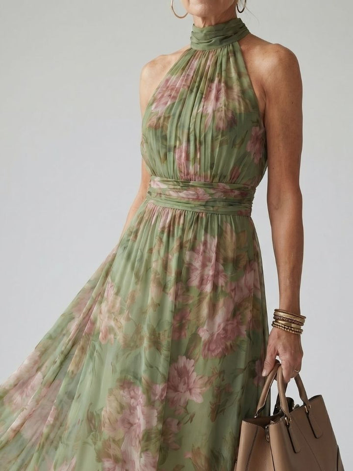 Mirelle | Vestido Midi con Cuello Halter Fruncido