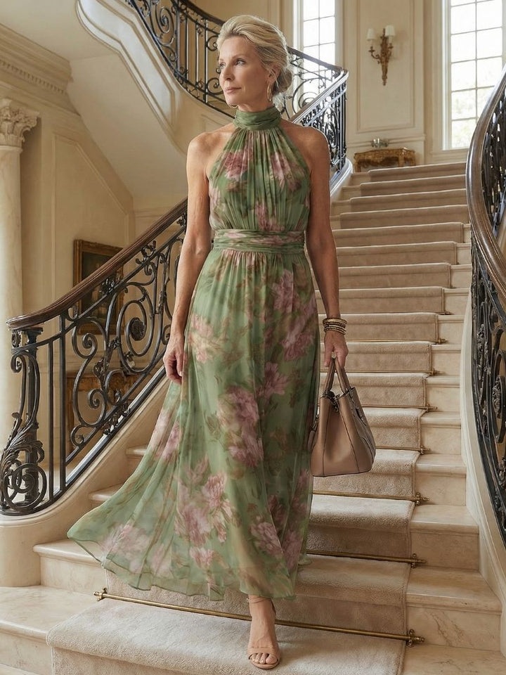 Mirelle | Vestido Midi con Cuello Halter Fruncido