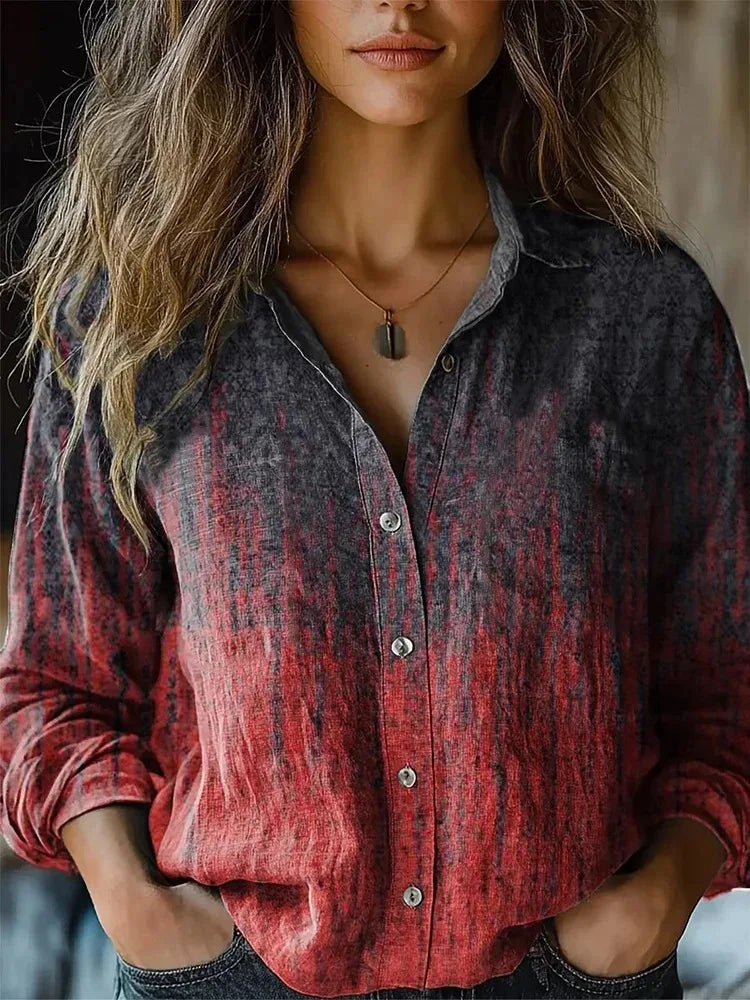 Otoño | Camisa de Botón de Manga Larga con Estampado Floral Vintage para Damas