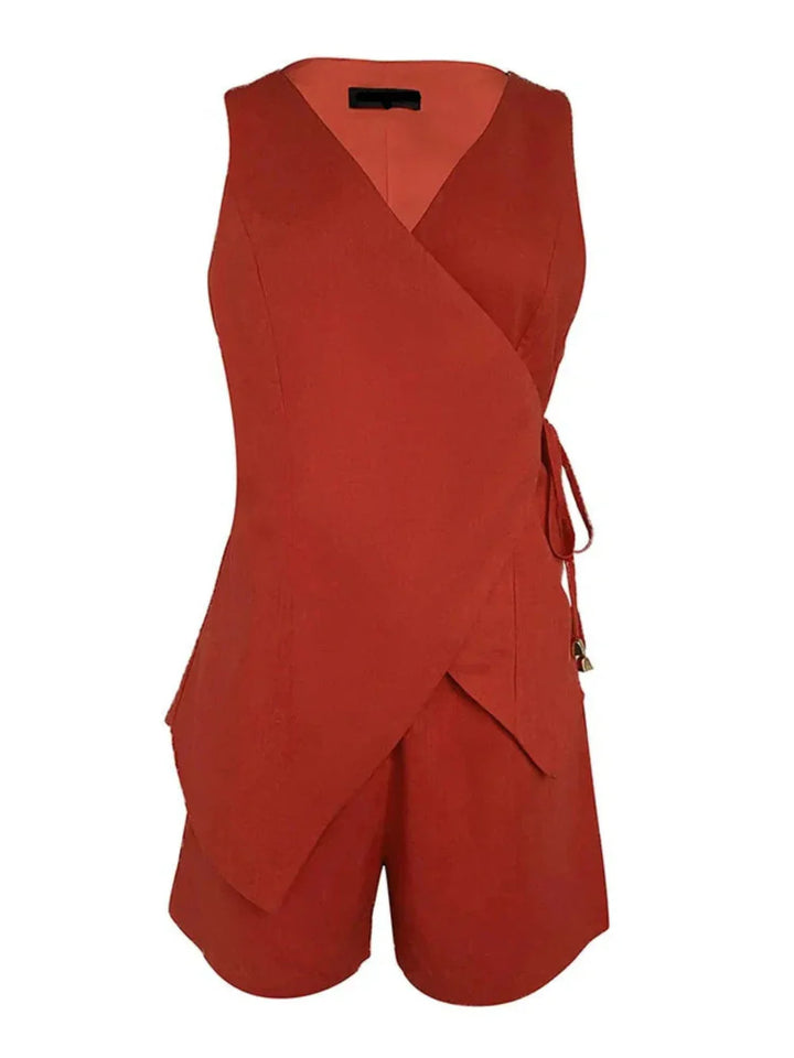 Conjunto de Top y Pantalones Cortos de Lino en Color Lila