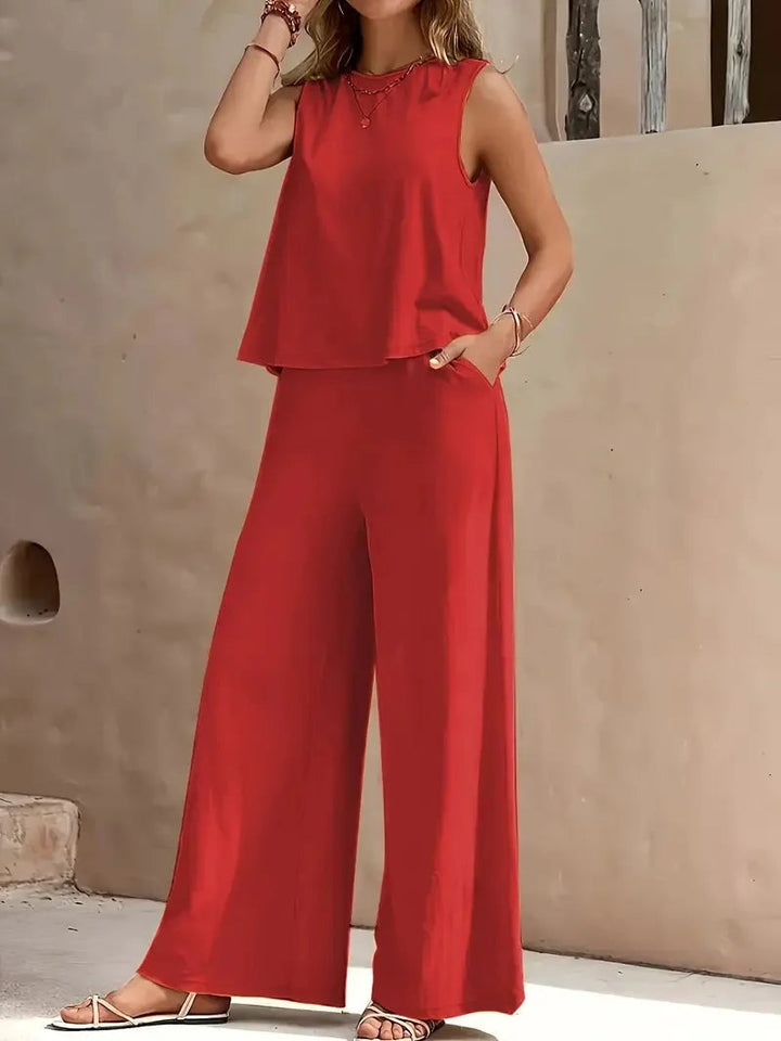 Danielle™ Conjunto de Dos Piezas Sin Mangas | Top Sin Mangas y Pantalón Ancho