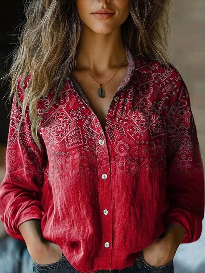 Otoño | Camisa de Botón de Manga Larga con Estampado Floral Vintage para Damas