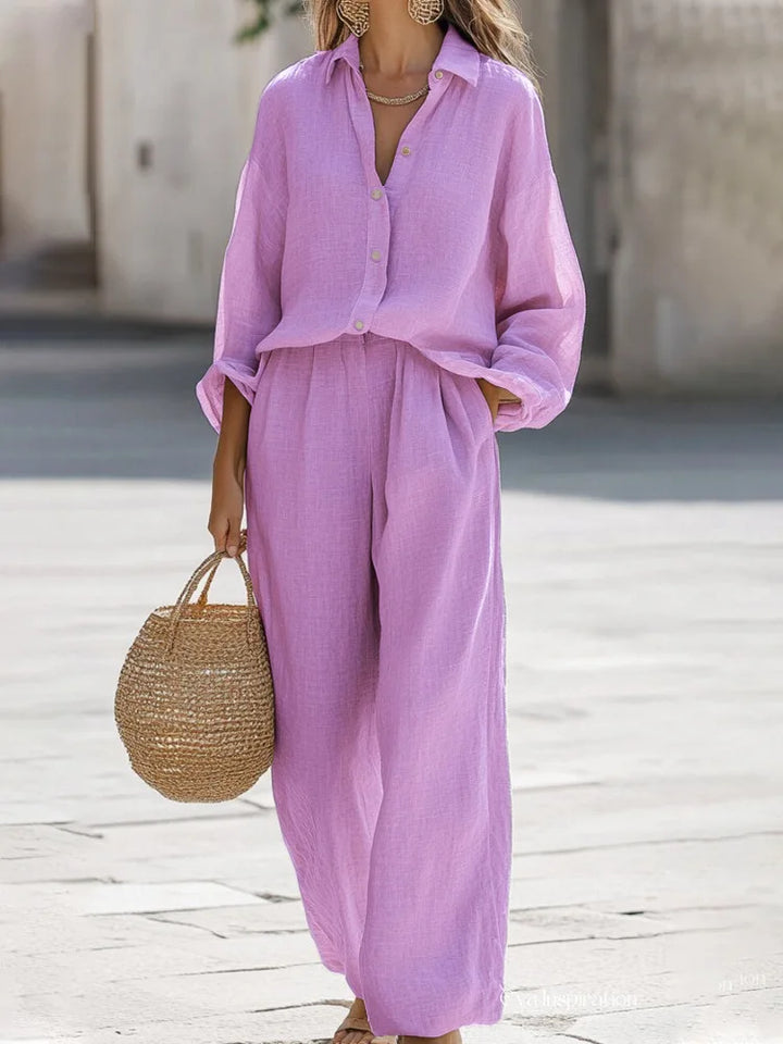 Silvia | Conjunto de dos piezas con blusa de manga larga y pantalón de pata ancha