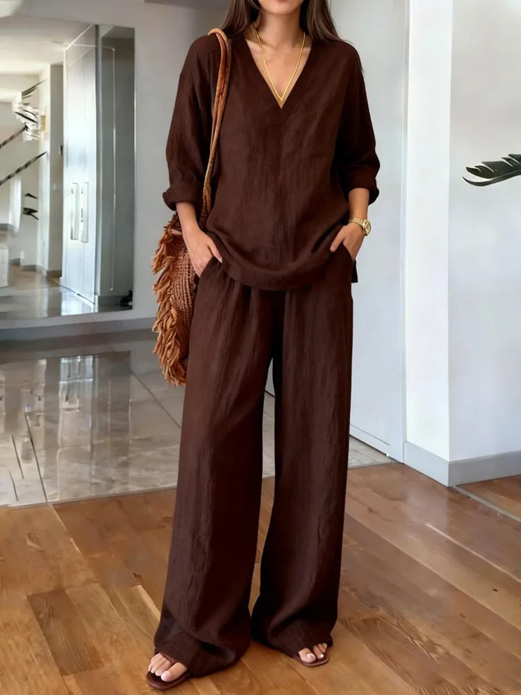 María Pilar | Conjunto casual de lino con textura y escote en V