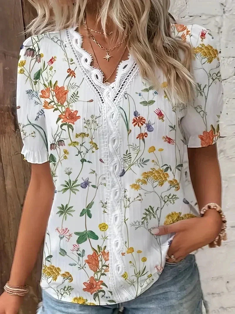 Joann™ | Blusa de Encaje Floral con Escote en V
