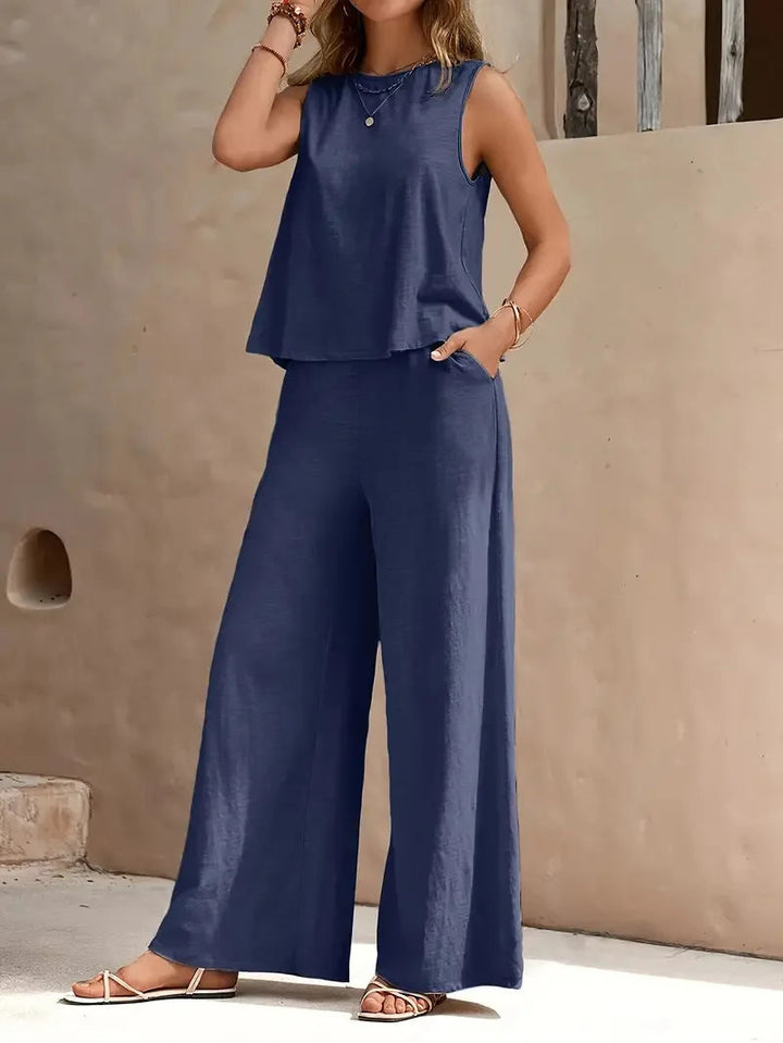 Danielle™ Conjunto de Dos Piezas Sin Mangas | Top Sin Mangas y Pantalón Ancho