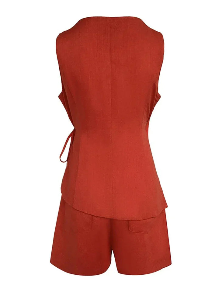 Conjunto de Top y Pantalones Cortos de Lino Lila