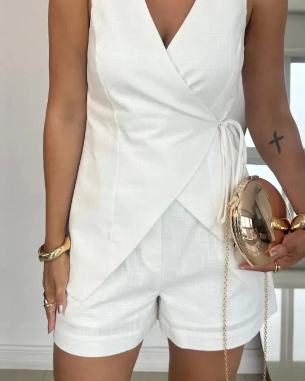 Conjunto de Top y Pantalones Cortos de Lino Lila