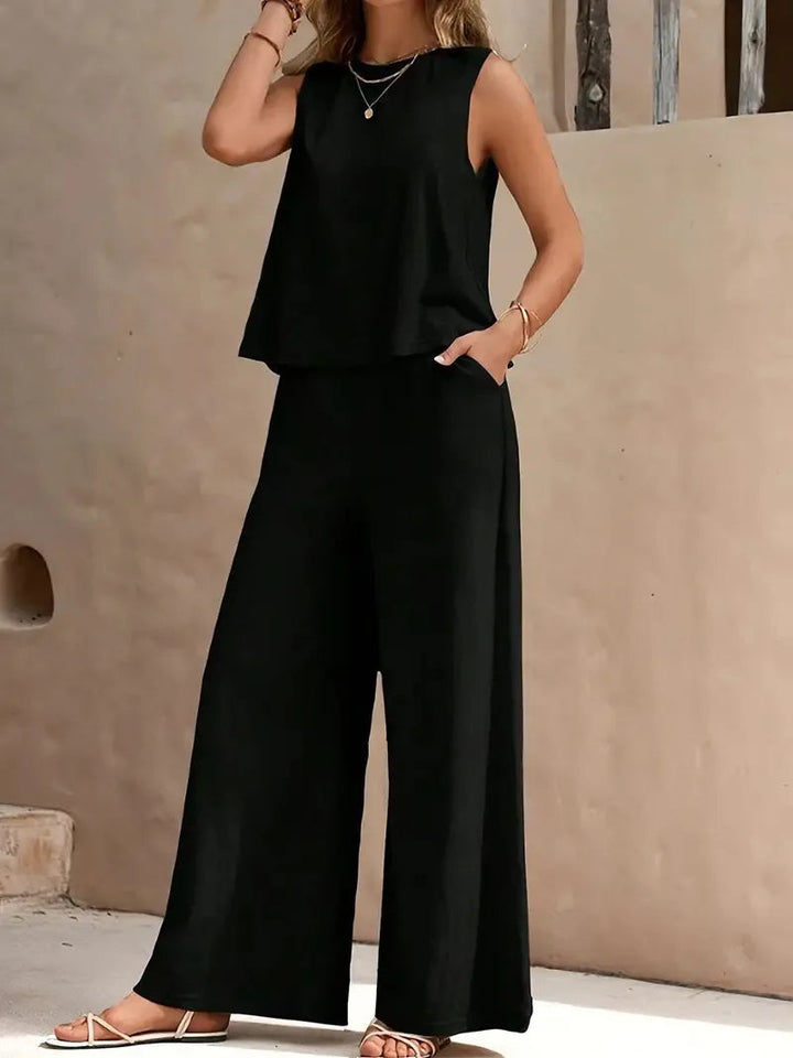 Danielle™ Conjunto de Dos Piezas Sin Mangas | Top Sin Mangas y Pantalón Ancho