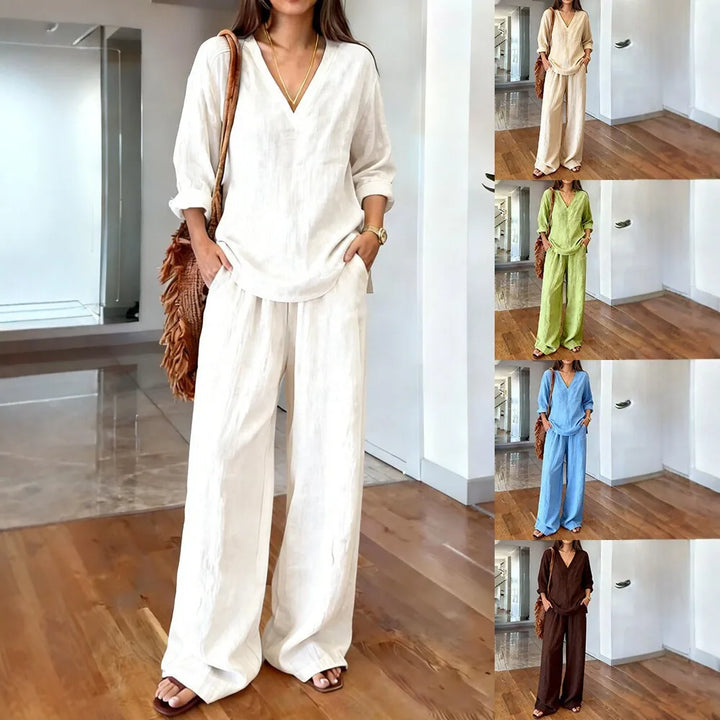María Pilar | Conjunto casual de lino con textura y escote en V