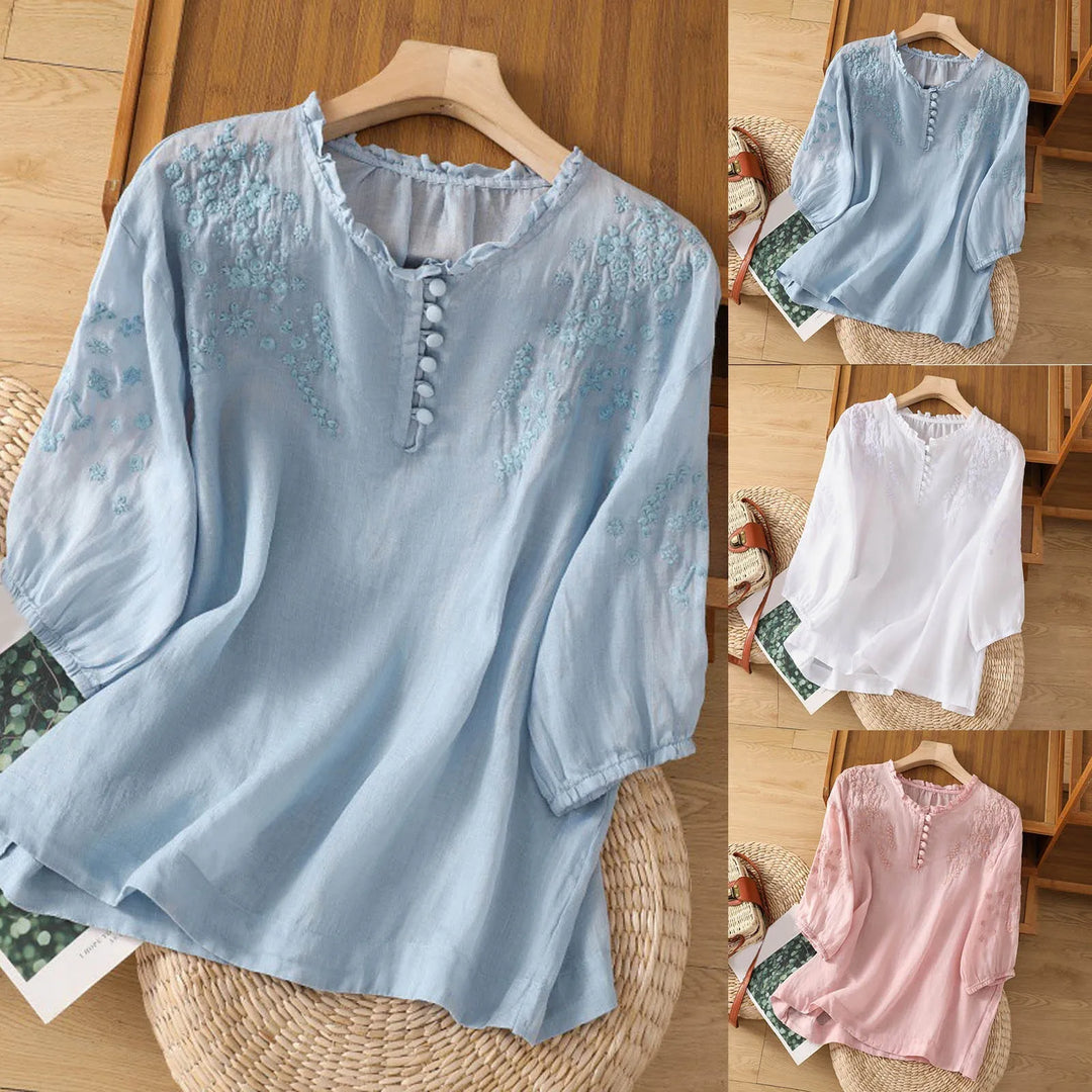 Suzanne™ | Blusa Floral con Botones en el Frente