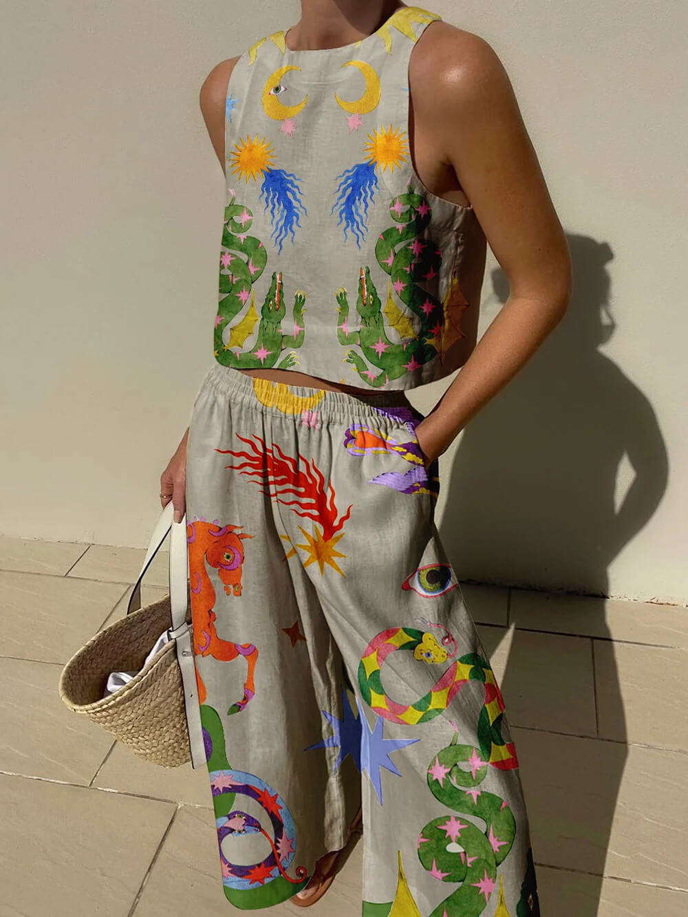 Conjunto de Top Impreso Isabella y Pantalones con Bolsillos