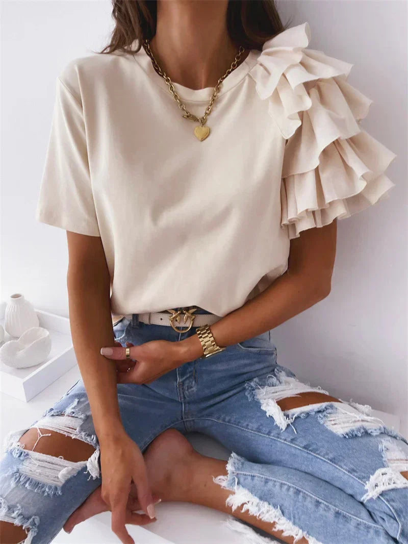 Anna™ | Top Chic con Mangas de Volantes Audaces