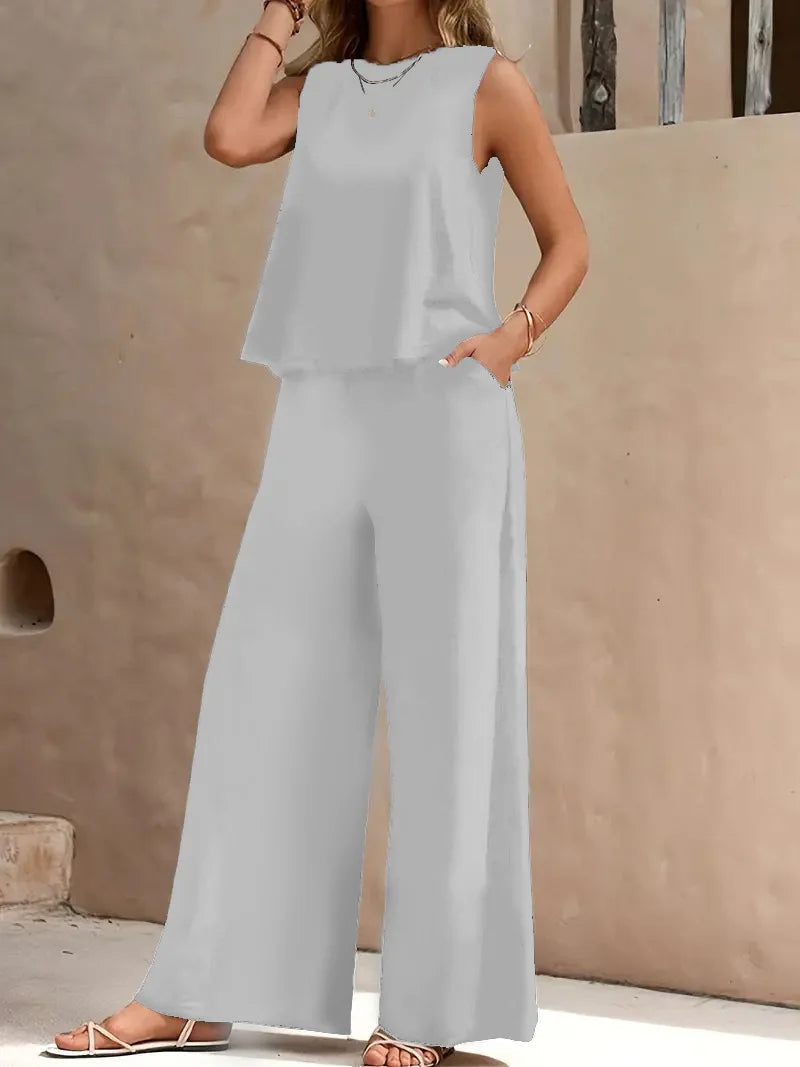 Danielle™ Conjunto de Dos Piezas Sin Mangas | Top Sin Mangas y Pantalón Ancho