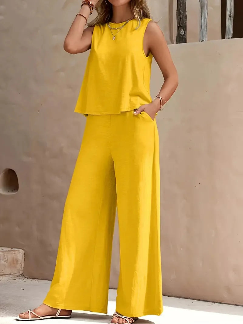 Danielle™ Conjunto de Dos Piezas Sin Mangas | Top Sin Mangas y Pantalón Ancho