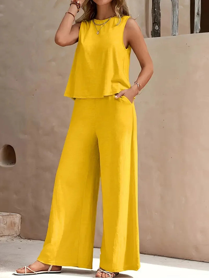 Danielle™ Conjunto de Dos Piezas Sin Mangas | Top Sin Mangas y Pantalón Ancho