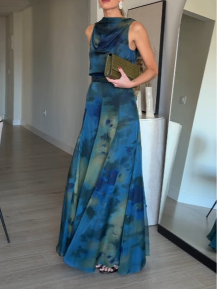 Conjunto de Top y Falda de Chiffon con Tie-Dye Sienna