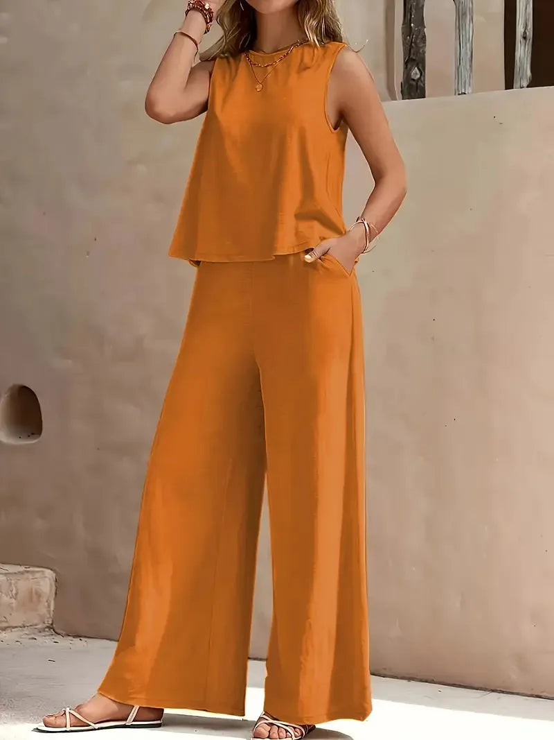 Danielle™ Conjunto de Dos Piezas Sin Mangas | Top Sin Mangas y Pantalón Ancho