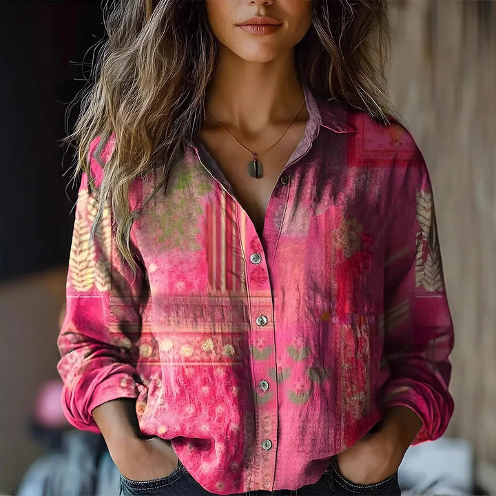 Otoño | Camisa de Botón de Manga Larga con Estampado Floral Vintage para Damas