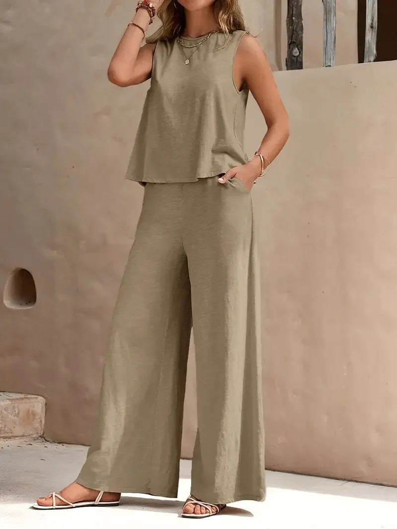 Danielle™ Conjunto de Dos Piezas Sin Mangas | Top Sin Mangas y Pantalón Ancho