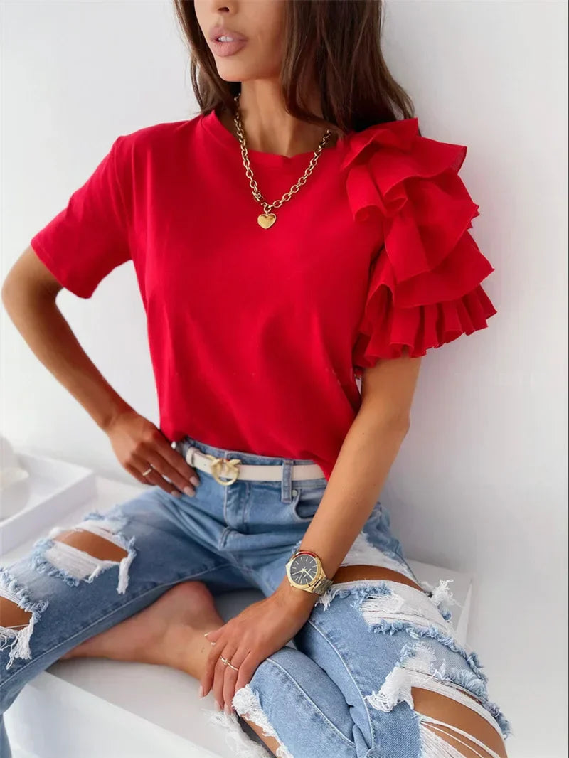 Anna™ | Top Chic con Mangas de Volantes Audaces