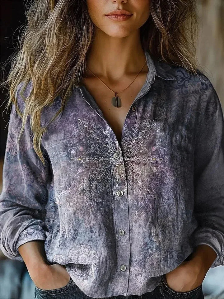 Otoño | Camisa de Botón de Manga Larga con Estampado Floral Vintage para Damas