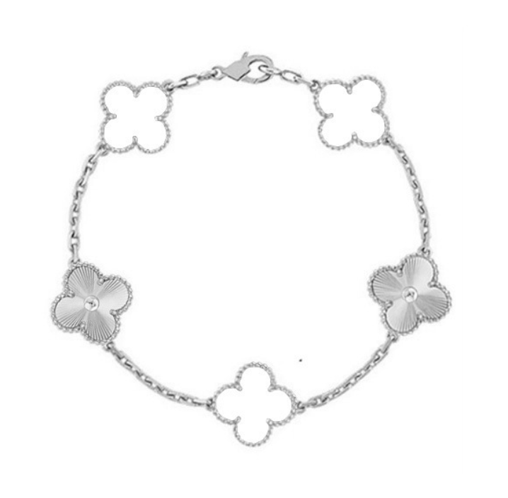 CLOVER | Pulsera Blanca y Plateada